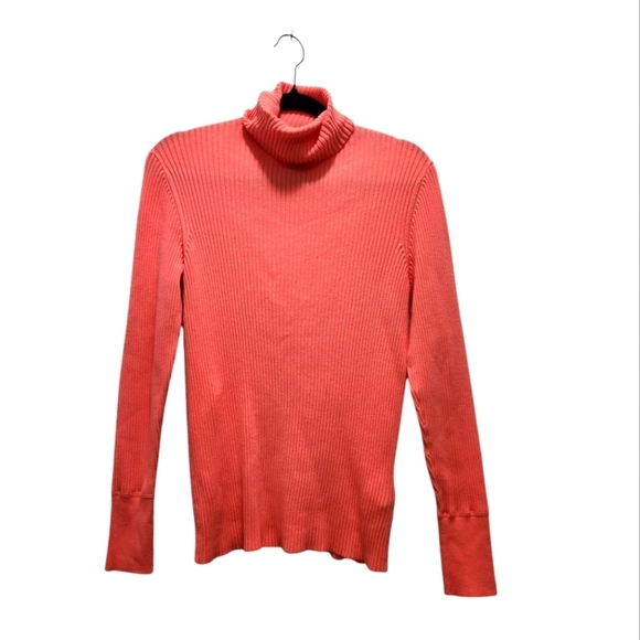 GAP Stretch Ribbed Coral PinkTurtleneck Sweater Size XL Y2K Girlhoodcore - Picture 1 of 6